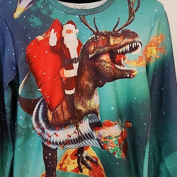 Funnycokid Santa/Dinosaur/Pizza Double-sided Sweatershirt - Picture 2 of 6